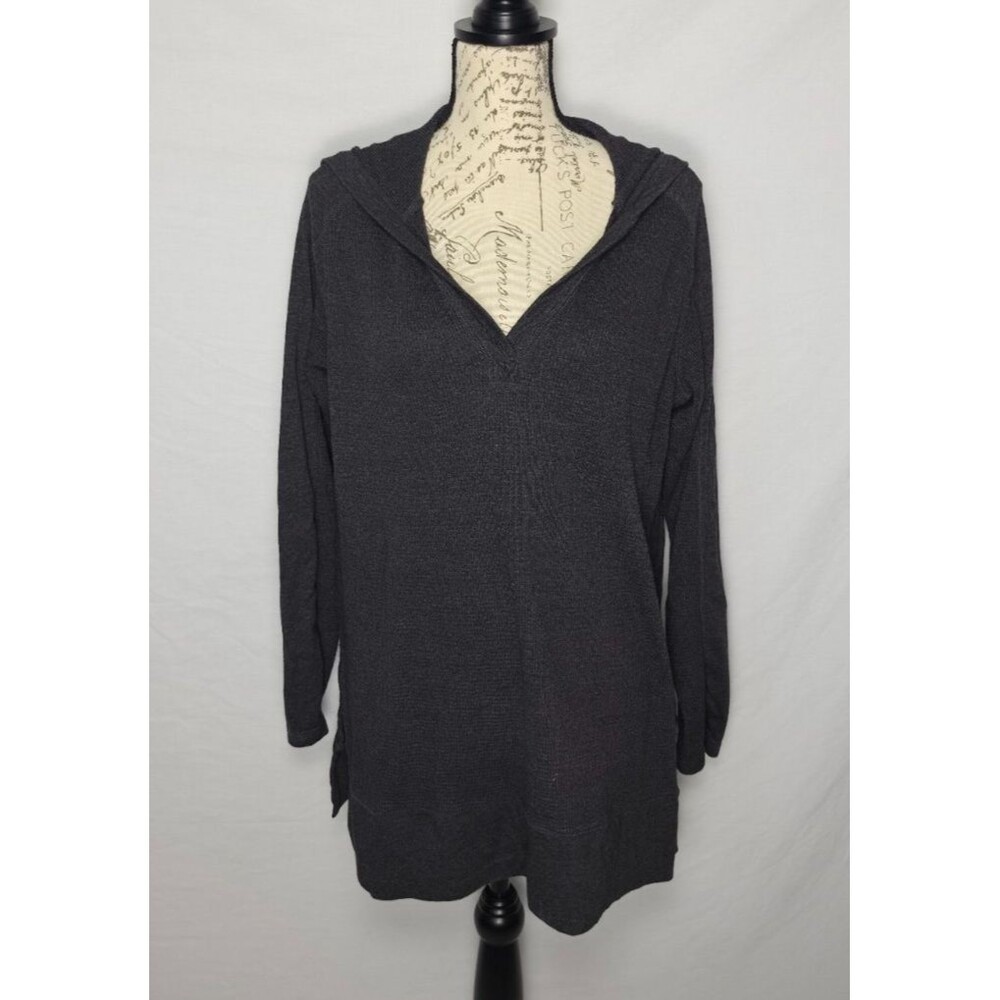 Eddie Bauer Women's Large Charcoal Hooded V-Neck Long Sleeve Knit Tunic